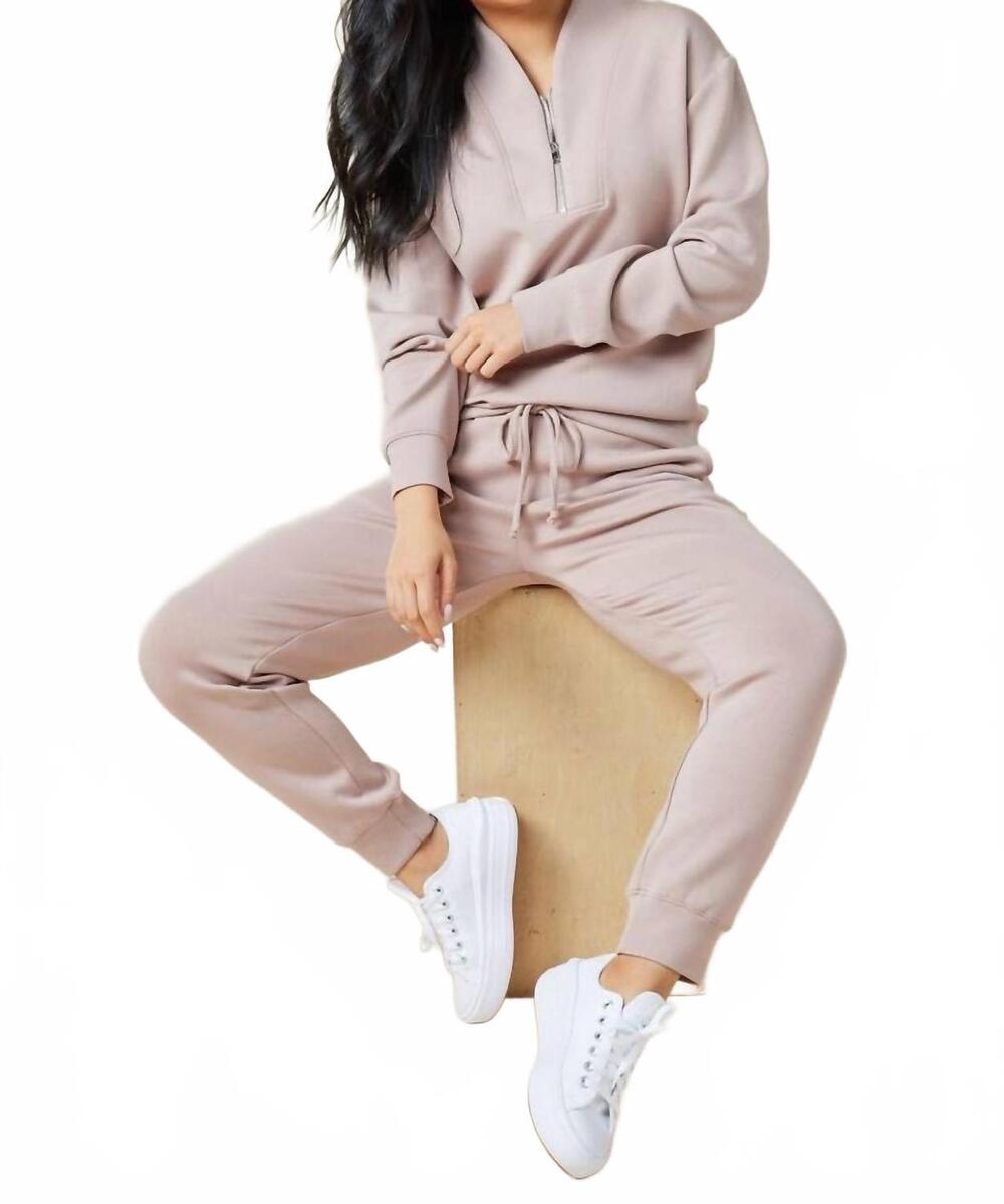 NEW SOFTIES dreamtech 1/4 zip jogger set in cocoa